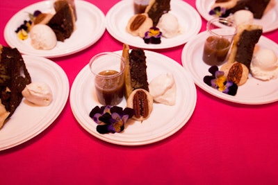 Bittersweet chocolate tarts with Mexican vanilla ice cream, whiskey sauce, and white pralines from Rebecca Rather of the Rather Sweet Bakery and Café in Fredericksburg, Texas.