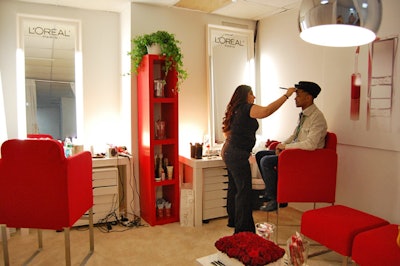 The L'Oreal salon offers guests quick hair and makeup fixes before visits to the Getty portrait studio or one of the several areas for filmed interviews.