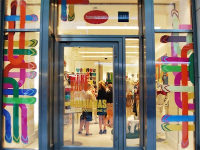 Gap and Havaianas logos mark the exterior of the pop-up, located on Fifth Avenue.