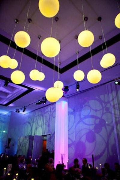 A projection of mod circles in the Atrium echoed the glowing orbs suspended from the ceiling.
