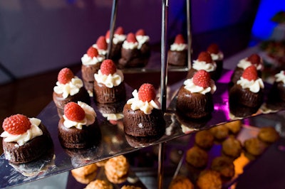 Restaurant Associates created red velvet cupcakes, macaroons, and strawberry shortcakes for the dessert bar.