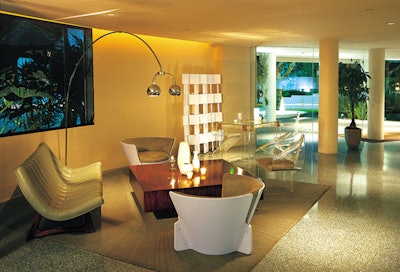 The Avalon Beverly Hills includes a mod lobby lounge for guests and visitors.