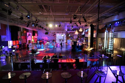 A V.I.P. lounge sponsored by LG Electronics Canada overlooked one of the three party areas filled with red and purple lighting.
