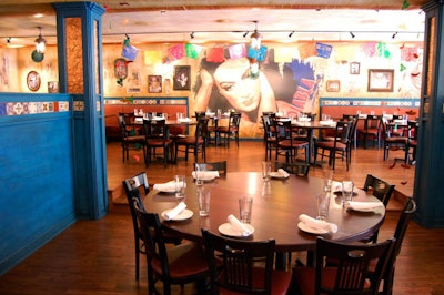 The Maria Felix dining room is decorated with a mural of the Mexican actress.