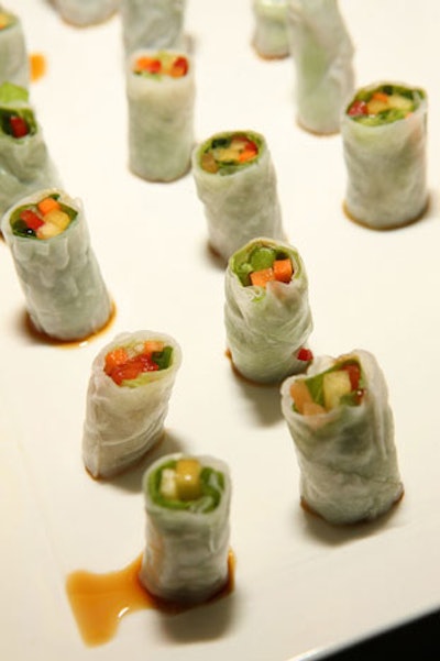 At Wednesday's private shopping event, Food for Thought prepared passed hors d'oeuvres such as veggie spring rolls.