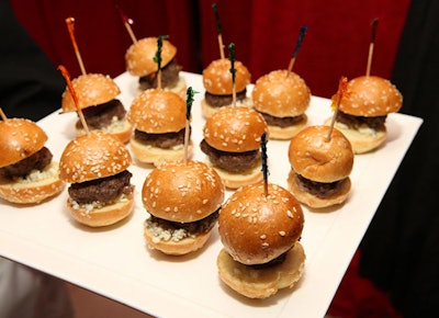 The summer-barbecue themed appetizers included sliders topped with blue cheese.
