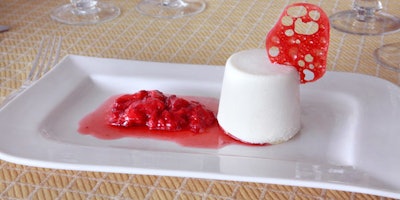 The desserts included a vanilla panna cotta with strawberries.