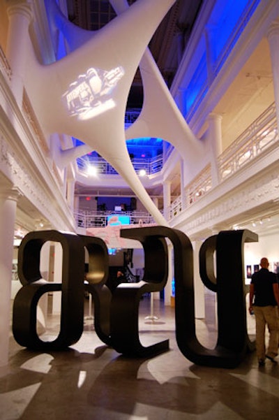 Canadian artist Bob Parrington's installation of 10-foot-tall letters spelling 'BRAVE' was the focal point on the first floor.