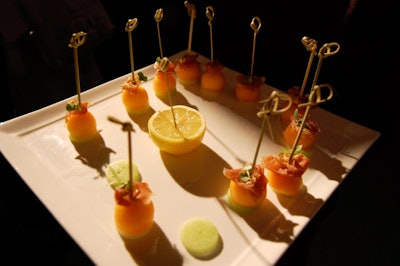For the cocktail reception, Food for Thought provided passed appetizers such as bites of melon and prosciutto.