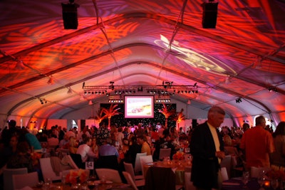 Patterned gobos and warm colors illuminated the Petersen Automotive Museum gala.