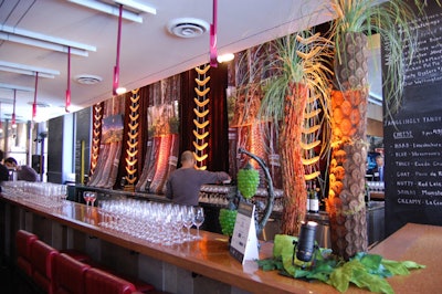 Organizers hung patterned fabric, images of Australia, and boomerangs behind the bar, where servers offered samples of DeBortoli Emeri Sparkling Shiraz and Skillogalee Riesling.