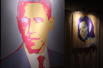 Warhole-esque images of the president, first lady, and White House staff covered walls at Atlantic Media's reception.