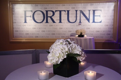 White hydrangeas topped tables at the Time/People/CNN/Fortune reception.