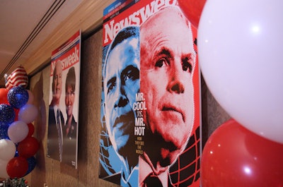 Newsweek repeated last year's look with cover posters and red, white, and blue balloons.
