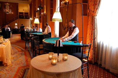 During the cocktail reception, guests played craps, blackjack, and roulette.