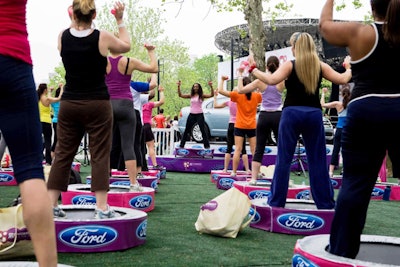 With a renewed focus on integrated branding, Self offered presenting sponsor Ford its own 'Rebounding Zone,' complete with logo-covered trampolines and a showcase for a 2010 Ford Fusion.