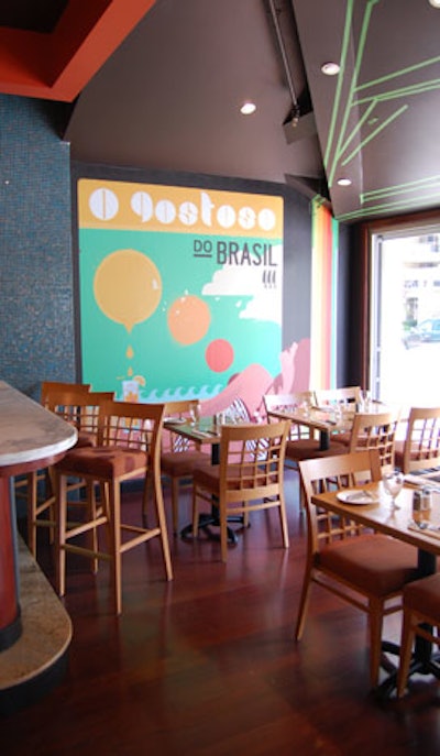 A Brazilian-themed mural fills the wall beside the bar and provides a backdrop for the entertainment on Friday and Saturday nights.