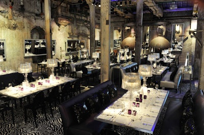 Event organizers filled the Fermenting Cellar with purple and silver decor—accented with zebra-print carpets—to create a rock 'n' roll setting for the V.I.P. dinner.