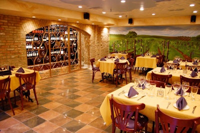 At Al Teatro, a lower-level wine room can host sit-down dinners for 45.