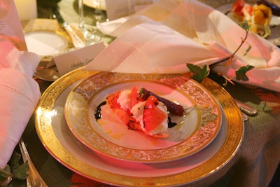 The Plaza's gold decor and place settings were tempered by burlap cloths and napkins.