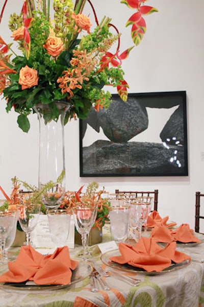An exotic arrangement from florist Jack Lucky followed the art inspiration theme.
