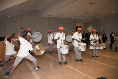 The Calvin Coolidge High School drum line danced and performed for 15 minutes as guests transitioned from the cocktail space to the reception.