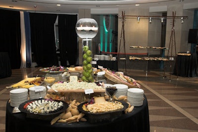 After heavy hors d'oeuvres during the cocktail hours, cheeses and desserts were served in the atrium.