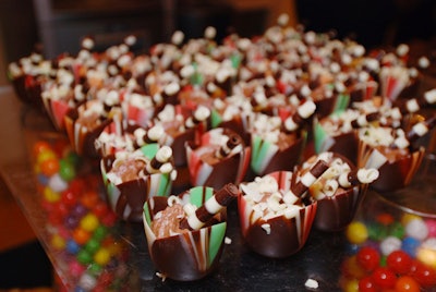 Barton G. provided his signature dessert bars, which included chocolate mousse in colorful chocolate cups.