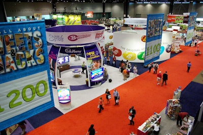 Companies such as Cadbury focused on building tall booths that had visual appeal from meeting spaces above the trade show floor.