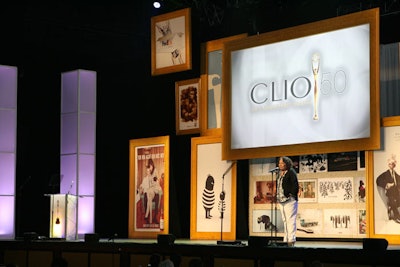 A gold frame motif decked the stage at the Clio awards.