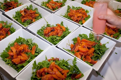 Served immediately after the awards, dinner included arugula salads with blood oranges and poblano peppers.