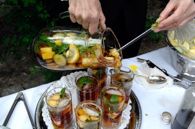 Servers offered Pimm's cups to guests.