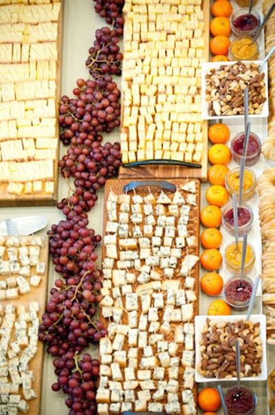 Servers offered a selection of cheeses and preserves at one of four food stations located on the main floor.