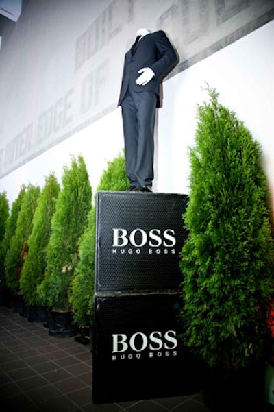 Clothes from lead sponsor Hugo Boss filled the main hallway in the gallery, which was also lined with trees.