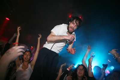 To keep Girl Talk's equipment from tipping over during the performance, Stoelt Productions brought in 200 pounds of sand bags to stabilize the the table.