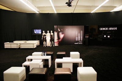Event management company Cinco coordinated the all-black Giorgio Armani lounge on the fifth floor of the venue.