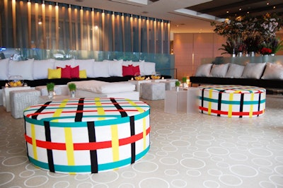 The V.I.P. lounge inside the Sea Grill had cheery patterned rentals from SC3 Group.