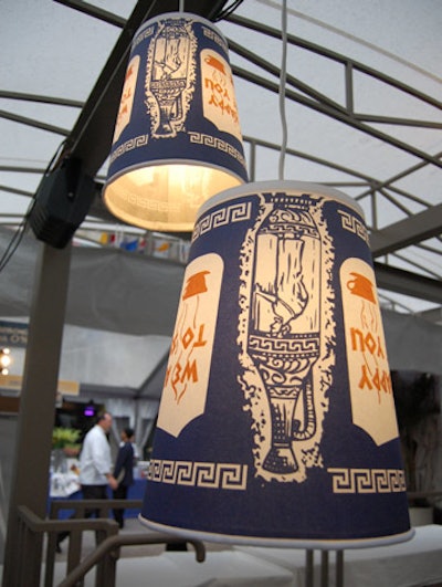 Rockwell Group used real and oversize Greek key coffee cups to create lighting fixtures.