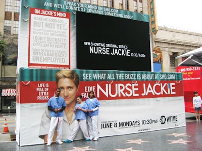 Though the focus of the installation was on Twitter comments submitted through Showtime's Web site, the screen also aired previews and promotion clips from the new series.