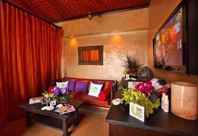 Host Mel B's private cabana contained orchids and logo pillows.