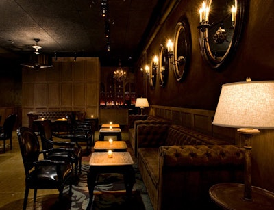 Built for private dinners and events, Avenue's second floor is styled after old English living rooms, complete with tufted leather furniture and wooden accents.