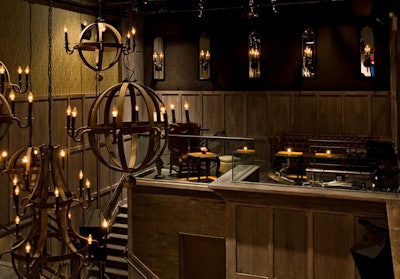 A V.I.P. mezzanine surrounds the main DJ booth and holds 30 people.