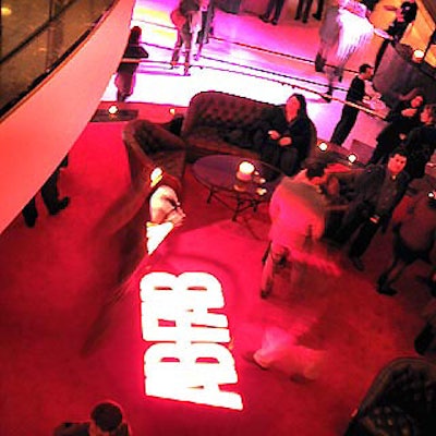 A gobo of the show's 'Ab Fab' promotional logo shone on the floor beneath Brasserie 8 1/2's central staircase.