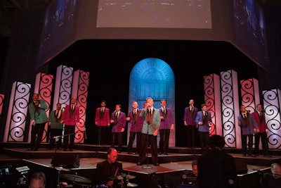 The Founders' Chorus—made up of faculty, staff, alumni, and student volunteers—sang a medley of songs from the musical 'Jersey Boys.'