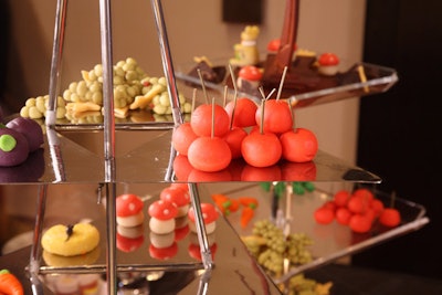 In addition to a wide array of chocolate desserts in the cocoa lounges, guests sampled marzipan candies shaped like cherries, carrots, and mushrooms.