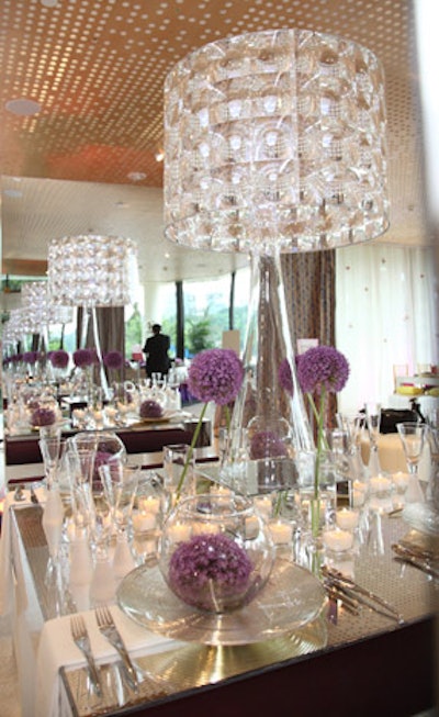 Bill Enright of Edge Floral Event Designers used a custom mirrored table and a Lucite lampshade, and won for originality.