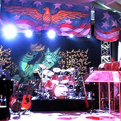 The stage set included lots of stars, stripes and American eagles, and an image of the Statue of Liberty.