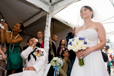 Each couple invited a small number of family and friends, who witnessed the wedding along with the dozen or so photographers present.