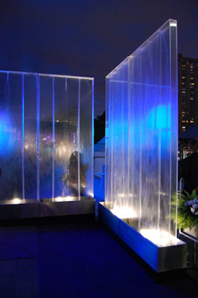 A water feature sat at the entrance to the outdoor space.