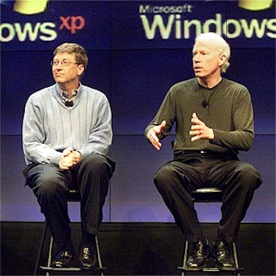 Bill Gates and Jim Allchin, Microsoft's vice president of the platforms group, appeared at the Marriott Marquis.